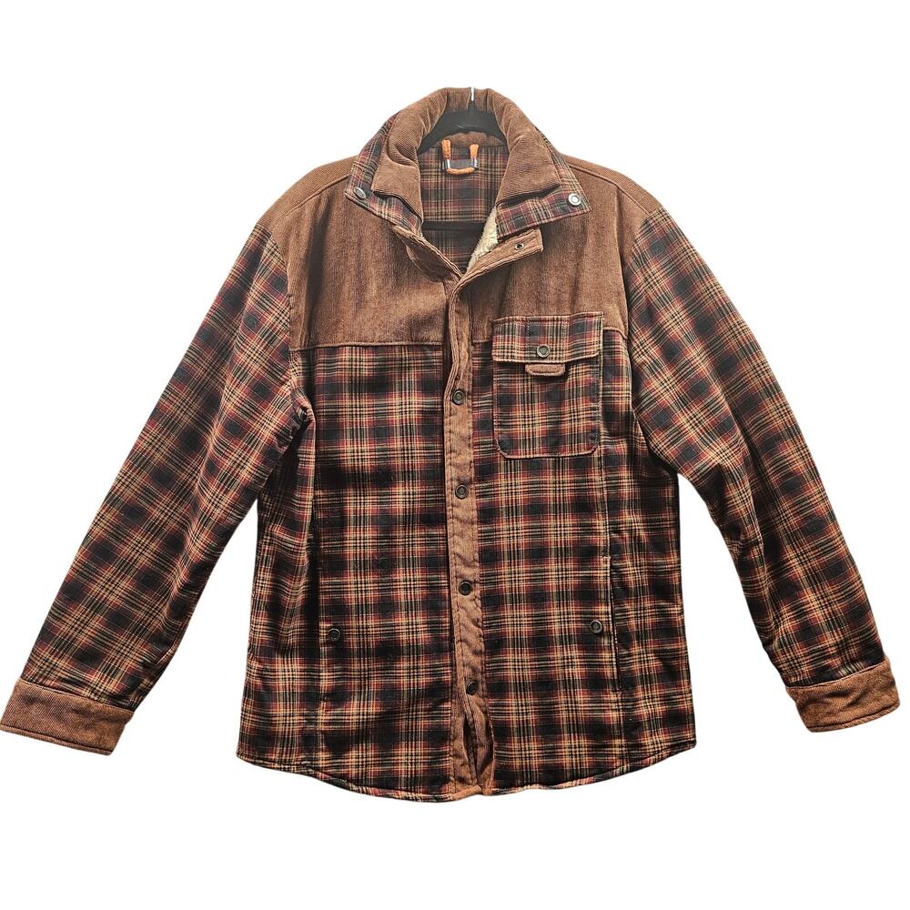 Men's Plaid Flannel Sherpa Lined Fleece Shirt Jacket Size Large Casual Outdoor